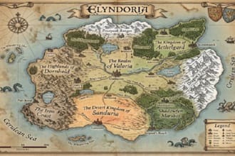 draw a detailed fantasy continent map for your fictional world