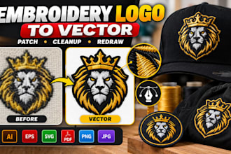 convert embroidery logo to vector, patch vector, embroidery artwork cleanup