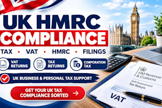 handle UK hmrc compliance, vat, tax returns and filings