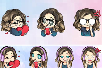 draw vtuber animated, twitch emotes, sub badges, chibi emotes and streamer packs
