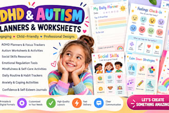 create adhd planners and autism worksheet for kids and teens