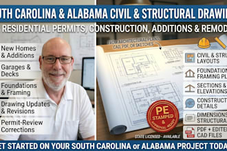prepare south carolina and alabama civil structural drawings