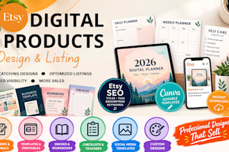 design etsy digital products, etsy product listing with etsy seo digital planner