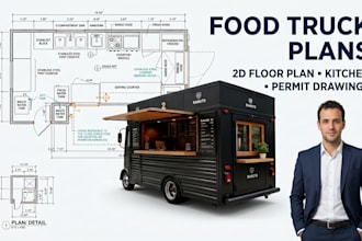 design food truck plans, kitchen layout and permit drawings