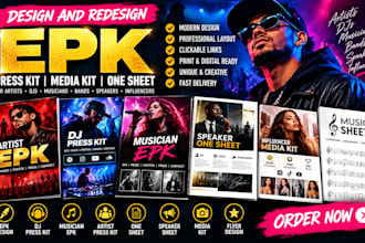 design and redesign epk, dj press kit, musician epk, artist press kit, one sheet
