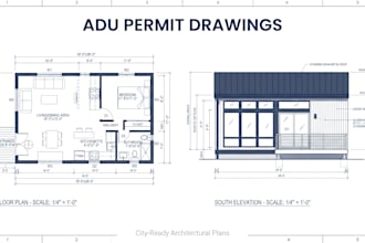 draw adu city permit drawing, garage conversion and floor plan