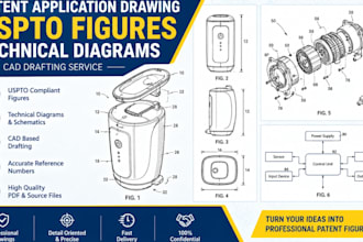 patent application drawing uspto figures technical diagrams cad drafting service