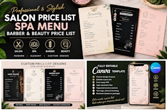 design salon price list spa menu barber and beauty price list