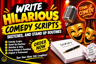 write hilarious comedy scripts, sketches, and stand up routines