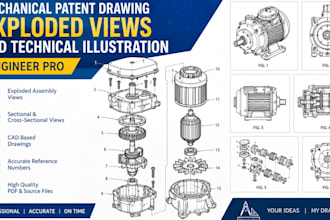 mechanical patent drawing exploded views cad technical illustration engineer pro