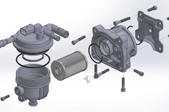 design automotive parts, car filters and fuel pump housing cad