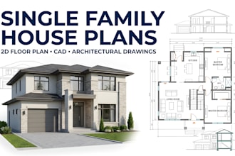 design single family house plans, floor plans and cad drawings