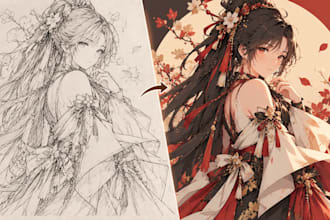 convert your sketch into a colorful vector illustration or line art