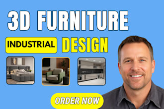 do 3d model furniture, 3d rendering bed, sofa, chair with technical drawings