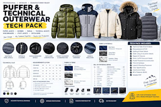 create puffer jacket and technical outerwear tech pack