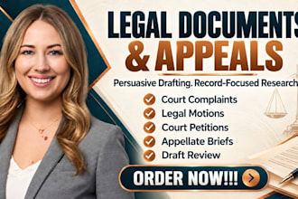 draft legal documents, court complaints, motions, petitions, and appellate brief