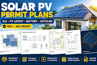 design solar permit plan sets, electrical sld, and battery storage pv layouts
