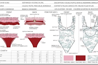 design activewears tech pack, swimwear, sportswear, leggings and flat sketch