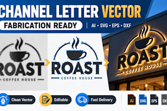 convert storefront sign, channel letter to production vector fabrication artwork