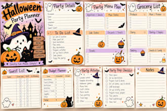 design a custom halloween party planner menu and printable bundle