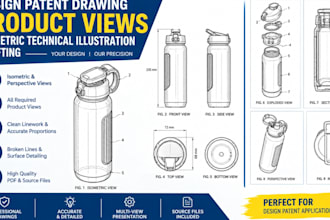 design patent drawing product views isometric technical illustration drafting