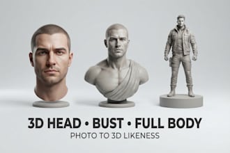 sculpt realistic 3d head, 3d bust or full body model from 2d photo likeness
