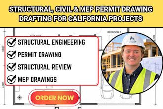 provide structural civil mep drawings engineer stamp for california city permit