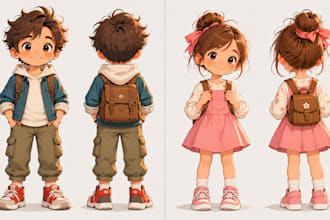 design cute children book characters and turnaround sheets