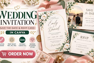design wedding invitation, save the date and rsvp card in canva