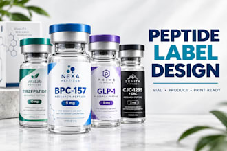 create clean peptide label, vial label and product label design