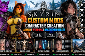 create custom skyrim mods, character creation, armor, weapons,racemenu for ae se