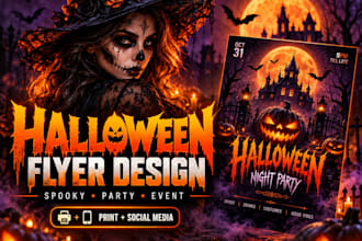 design halloween party flyer, spooky event poster and social media post