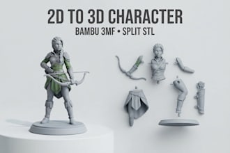 convert 2d image to printable bambu 3mf and split 3d stl character