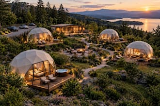 design 2d 3d glamping dome, resort, rv park and tiny home architecture design