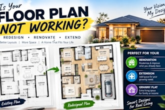 redesign house floor plan for renovation or granny flat