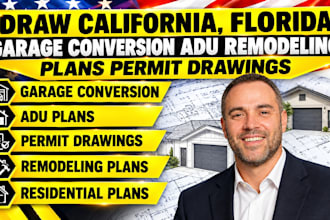 draw california, florida garage conversion adu remodeling plans permit drawings