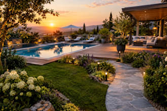 do 3d landscape design, backyard, garden, patio, pool and front yard