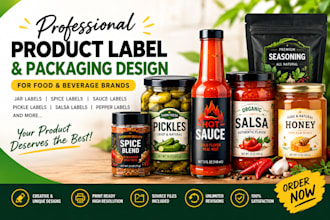 design food jar, spice, sauce, pickle, salsa, pepper labels and packaging