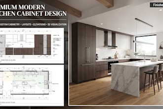 create modern kitchen cabinet layouts, cabinetry, elevation and design drawings