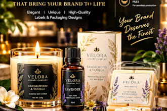 design luxury candle, wax melt and essential oil labels