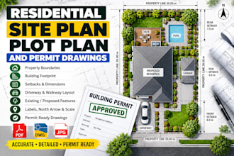 draw residential site plan, plot plan and permit drawings