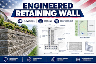 design engineered retaining walls with elevations sections and reinforcement
