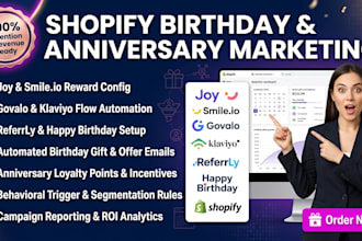 setup birthday and anniversary marketing via joy smileio govalo klaviyo referrly
