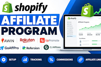 setup shopify affiliate program using awin rakuteen uppromote goaffpro refersion