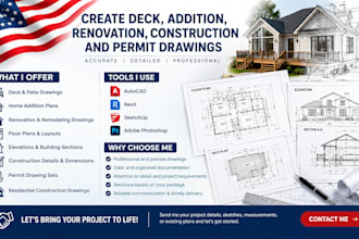 create deck, addition, renovation, construction and permit drawings