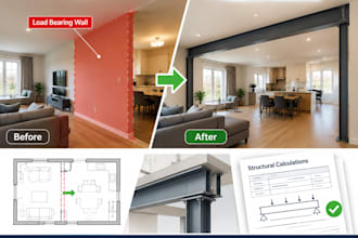 design load bearing wall removal plans and structural calculations