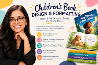 design and format children picture book interior, paperback cover and KDP book