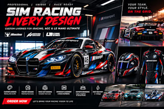 design custom sim racing livery for iracing acc and le mans ultimate esport team