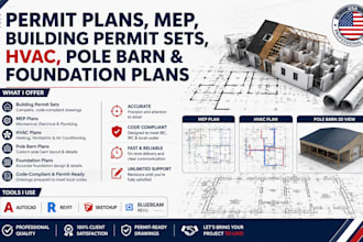 create permit plans, mep, building permit sets, hvac, pole barn, foundation plan