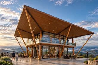 3d commercial space,hilltop restaurant,facade design,outdoor roof,enscape render